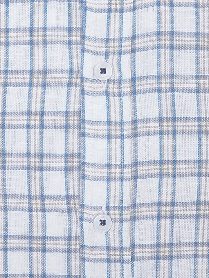 Brumano Ready To Wear Shirts Men 1 Piece Cotton Off-White & Blue Linen Button Down Shirt 0-31-025-4690 - Summer Collection