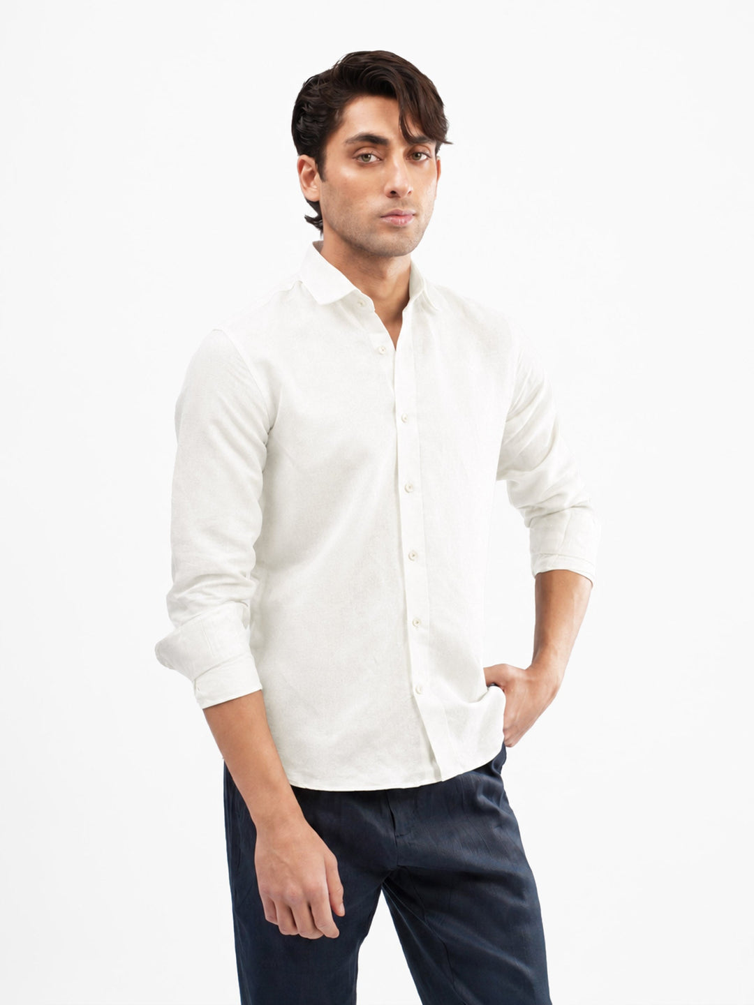 Brumano Mens RTW Solids Cotton Shirt Off White Blended Western Collection