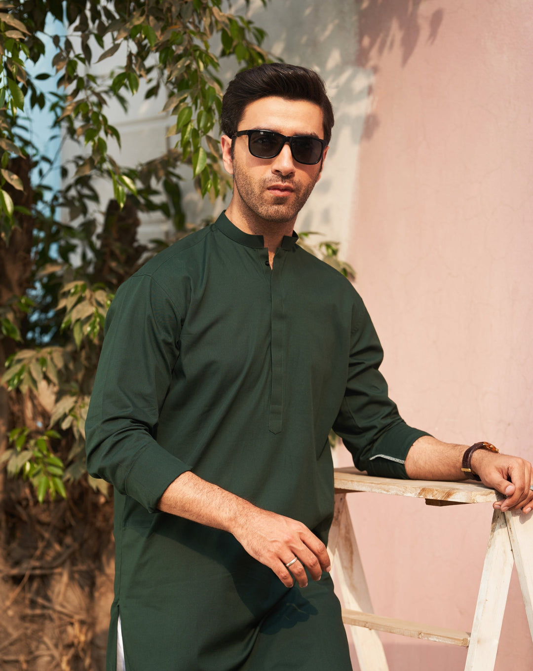 Muraqsh Ready To Wear Solids  Men Pine Cotton Kurta Trouser MUR-PCKWT-KUR - Summer Collection
