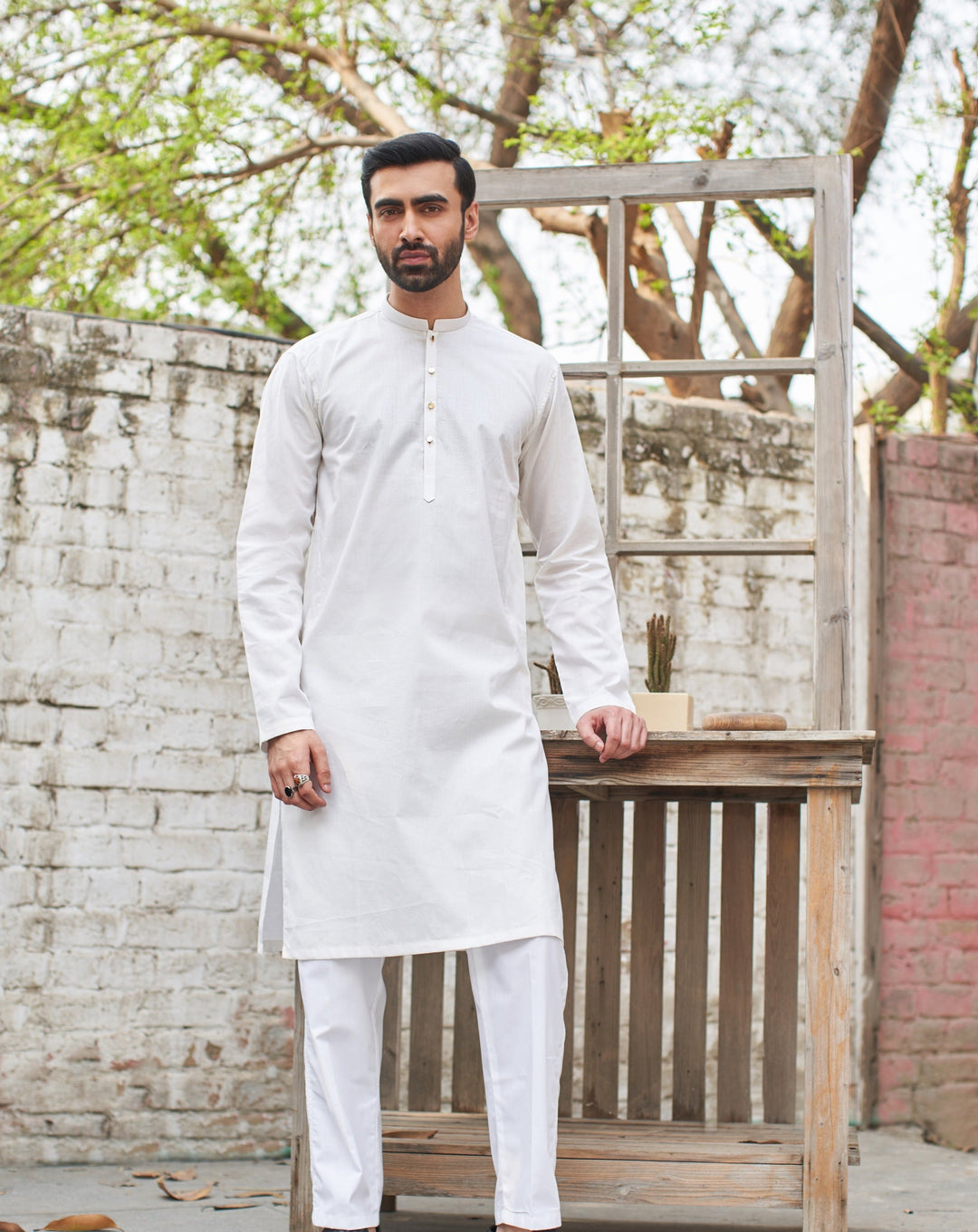 Muraqsh Ready To Wear Solids  Men Off White Cotton Kurta Trouser MUR-OWCKW-KUR - Summer Collection