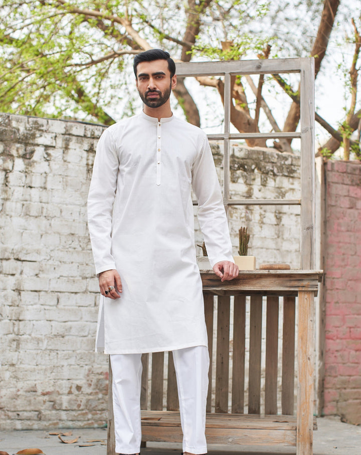 Muraqsh Ready To Wear Solids  Men Off White Cotton Kurta Trouser MUR-OWCKW-KUR - Summer Collection
