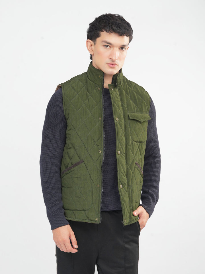 Brumano Mens RTW Solids Poly Jacket Olive Green Heritage Sleeveless Winter Collection