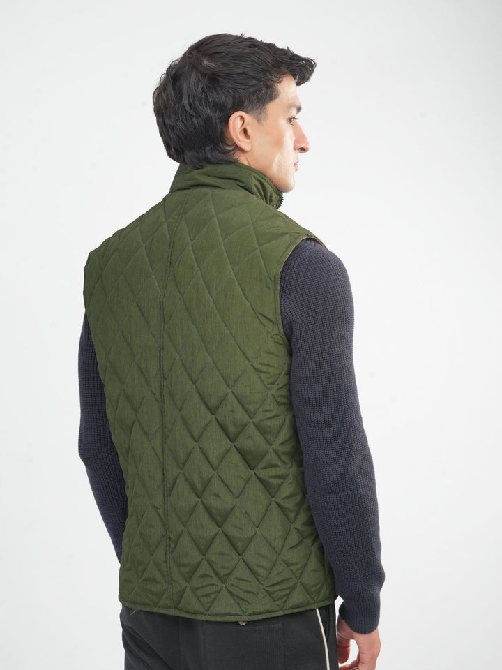Brumano Mens RTW Solids Poly Jacket Olive Green Heritage Sleeveless Winter Collection