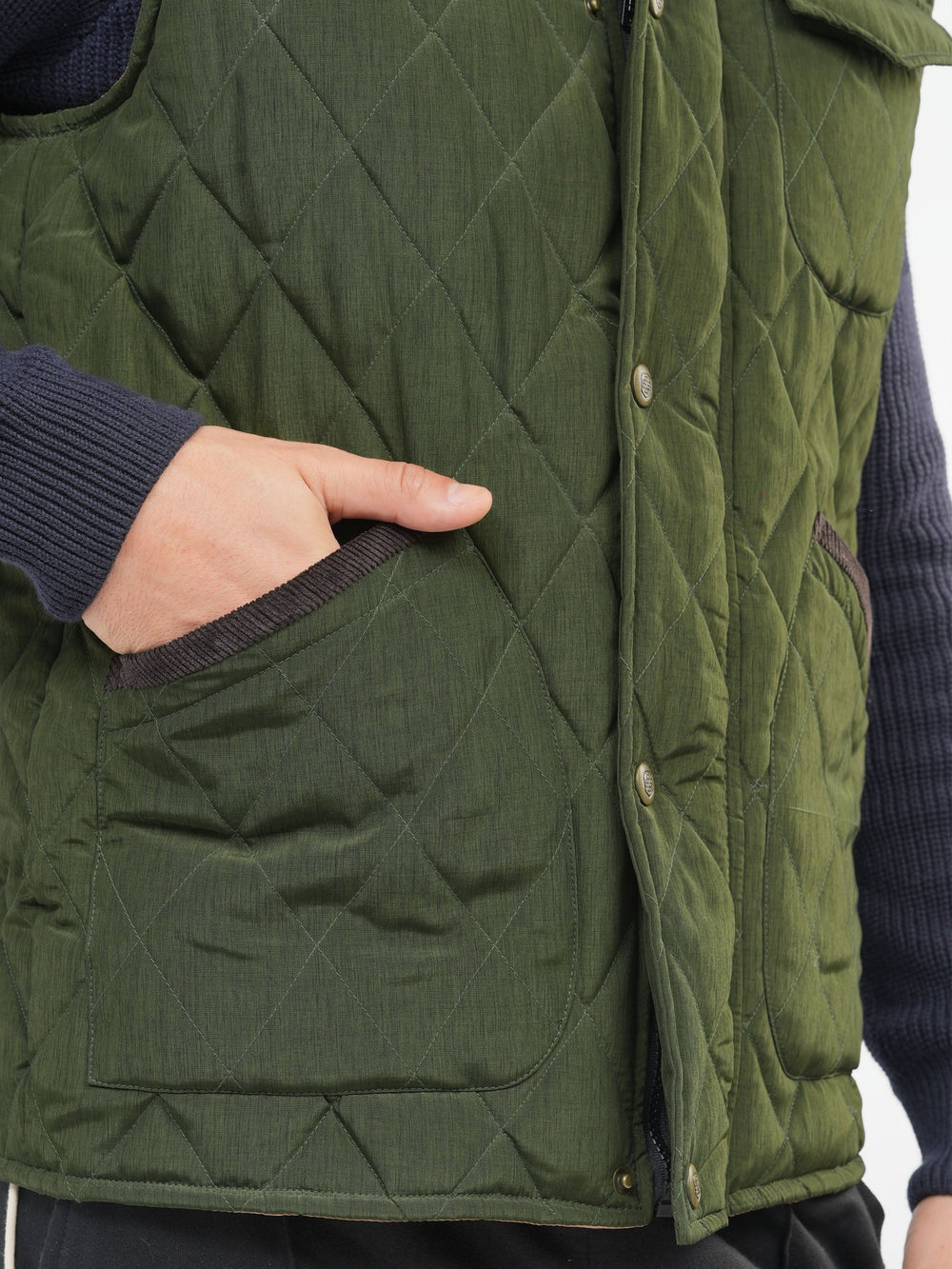 Brumano Mens RTW Solids Poly Jacket Olive Green Heritage Sleeveless Winter Collection