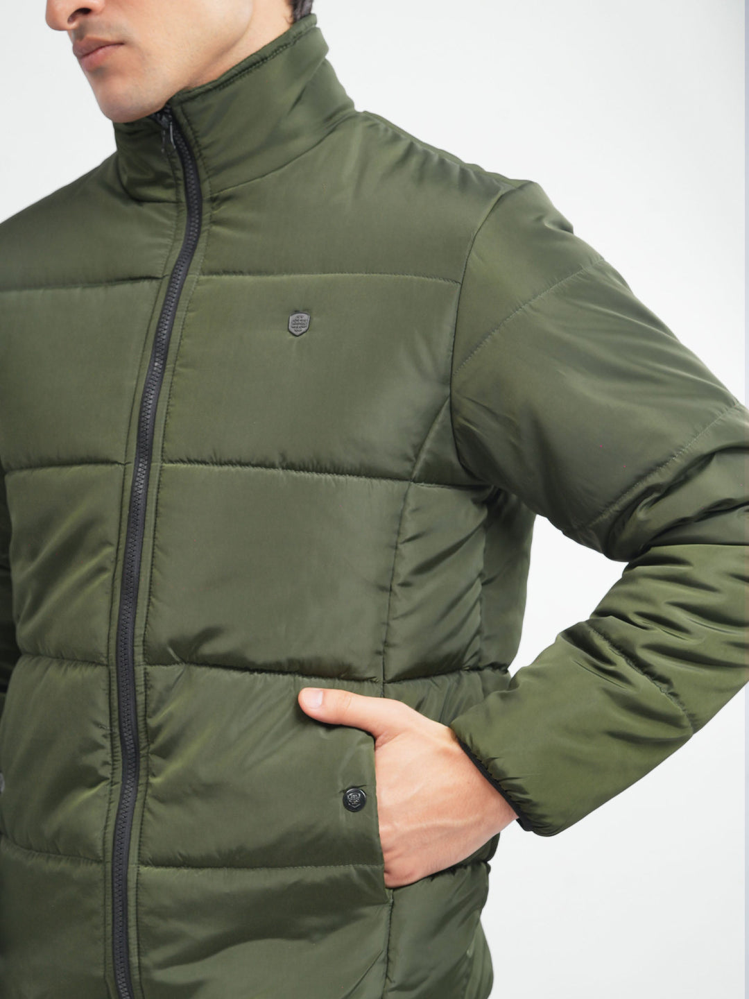 Brumano Mens RTW Solids Poly Jacket Olive Green Puffer Jacket Winter Collection