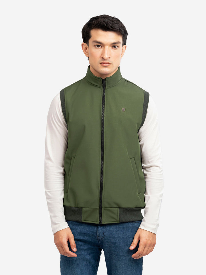 Brumano Mens RTW Solids Poly 1 Piece Olive Green Sleeveless Winter Collection