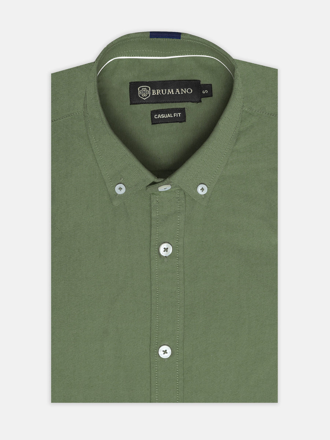 Brumano Mens RTW Solids Cotton Shirt Olive Green Oxford Western Collection