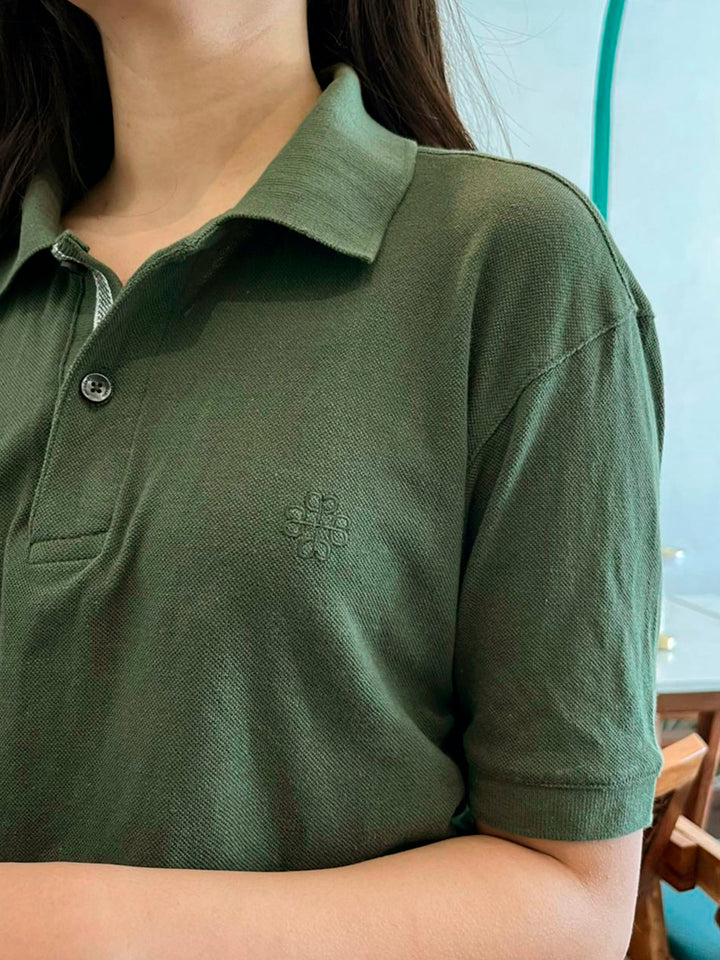Brumano Solids Olive Green 100% Cotton Pique Polo - Women