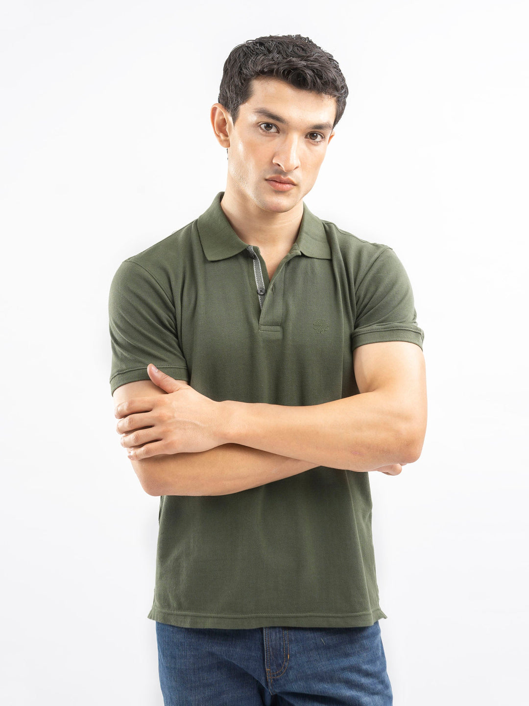 Brumano  Solids Cotton Polo Olive Green 100% Cotton Pique Polo