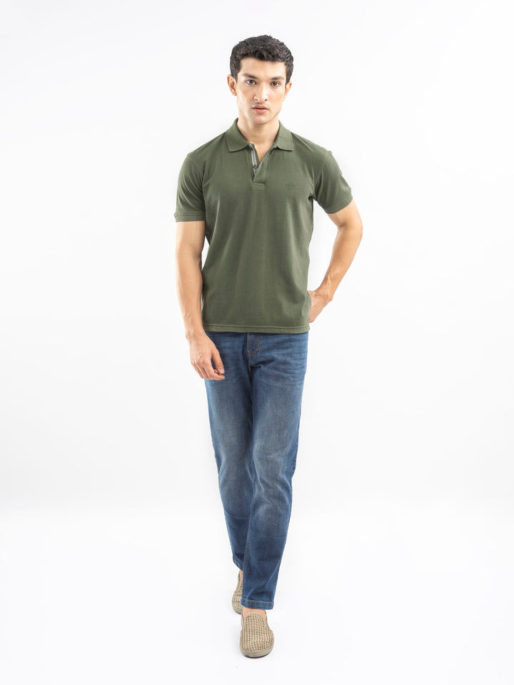 Brumano  Solids Cotton Polo Olive Green 100% Cotton Pique Polo