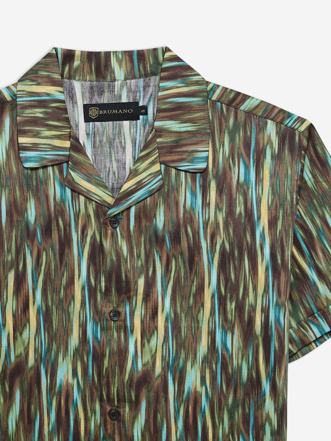 Brumano Ready To Wear Shirts Men 1 Piece Cotton Olive Green Abstract Printed Half Sleeve Cuban Collar Shirt 0-33-024-3234 - Summer Collection