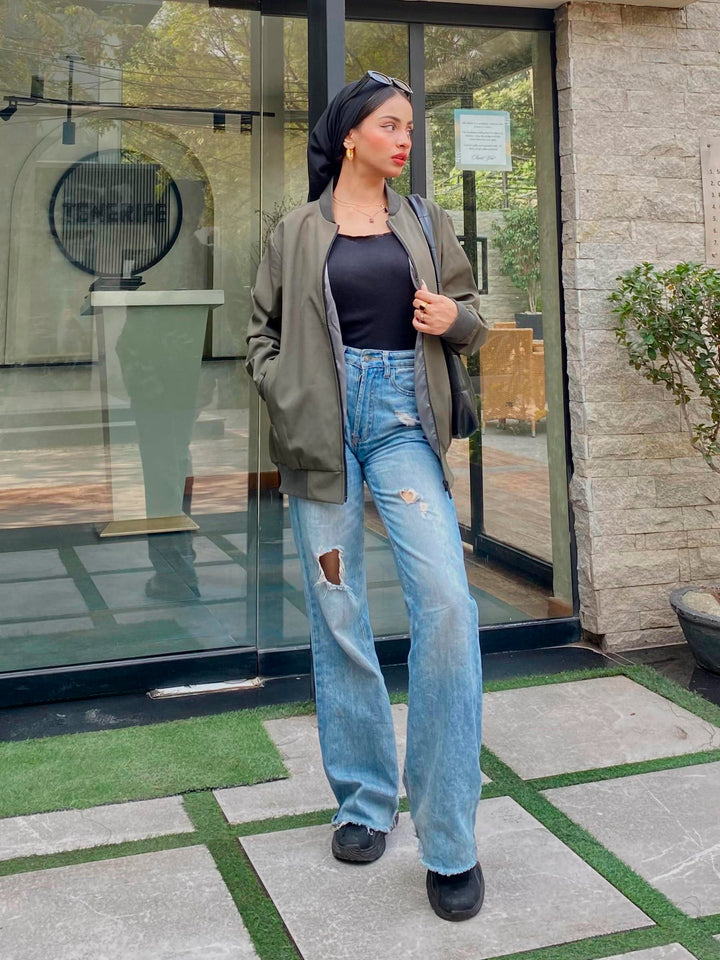 Brumano Pret Solids Polyester 1 Piece Olive Green Bomber Jacket - Women