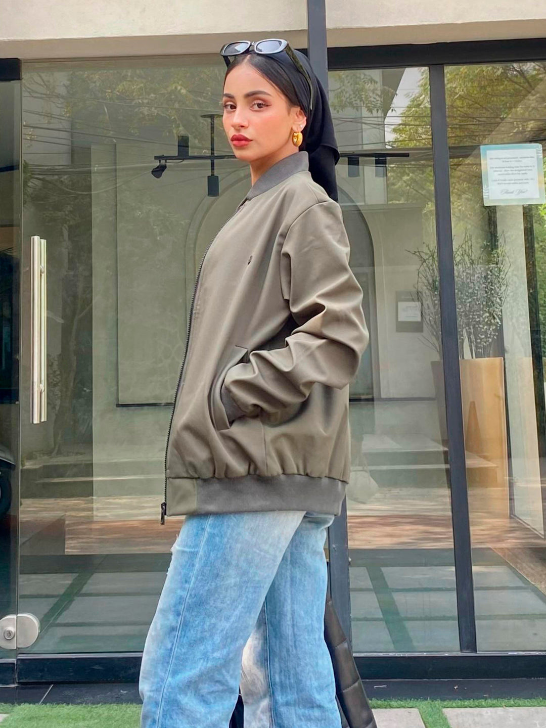 Brumano Pret Solids Polyester 1 Piece Olive Green Bomber Jacket - Women