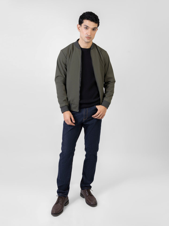 Brumano Pret Solids Polyester 1 Piece Olive Green Bomber Jacket