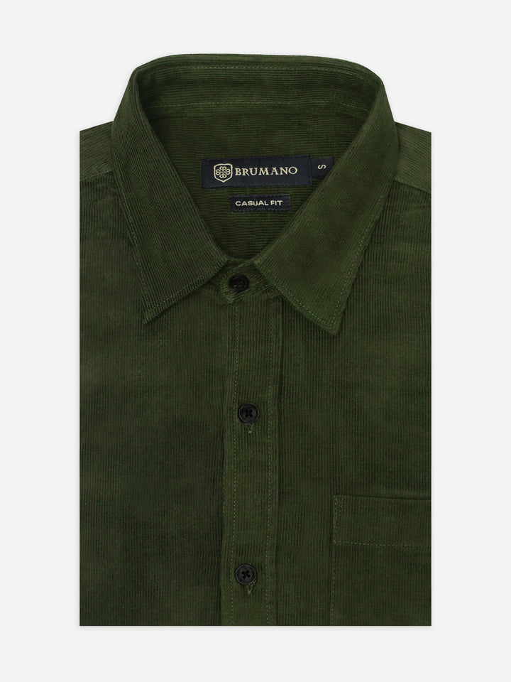 Brumano Ready To Wear Shirts Men 1 Piece Cotton Olive Green Corduroy Shirt 0-31-025-4470 - Summer Collection