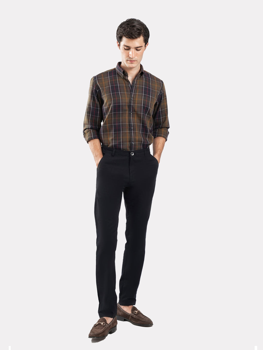 Brumano Ready To Wear Shirts Men 1 Piece Cotton Olive Green Large Checkered Shirt 0-31-025-4705 - Summer Collection