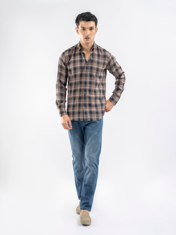 Brumano Ready To Wear Shirts Men 1 Piece Cotton Olive Green Light Weight Checkered Shirt 0-31-025-3965 - Summer Collection