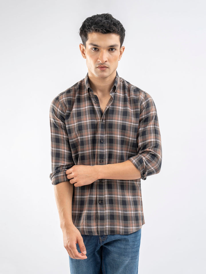 Brumano Ready To Wear Shirts Men 1 Piece Cotton Olive Green Light Weight Checkered Shirt 0-31-025-3965 - Summer Collection