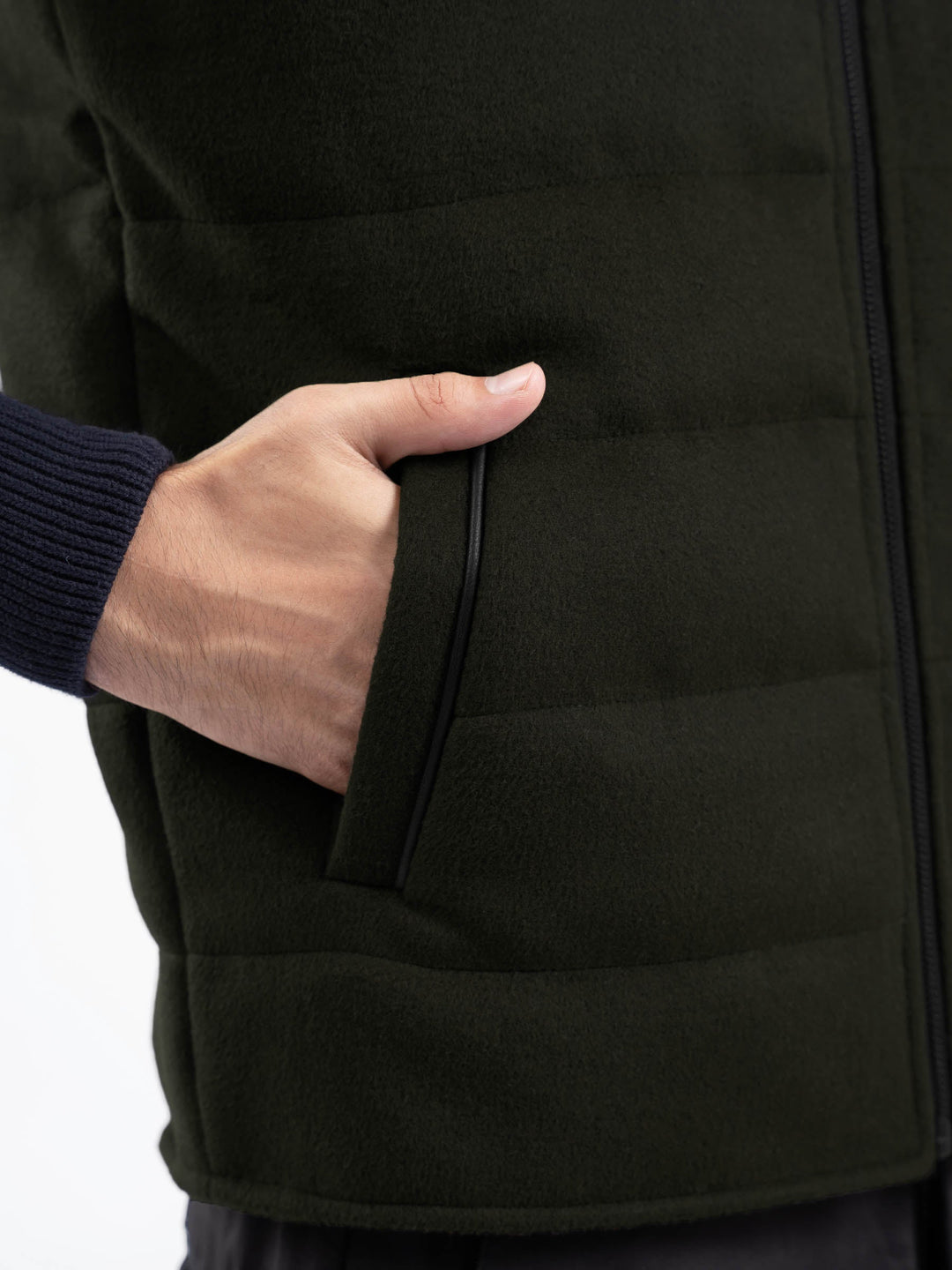 Brumano Ready To Wear Solids Cotton 1 Piece Men Olive Green Wool Sleeveless Zipper Jacket 0-12-025-4331 - Winter Collection