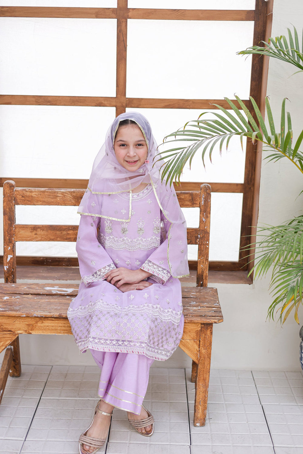 Saheli by Suntex Fabrics Girls RTW Embroidered Organza 3 Piece Suit Pishwas Lilac-03 Festive Collection