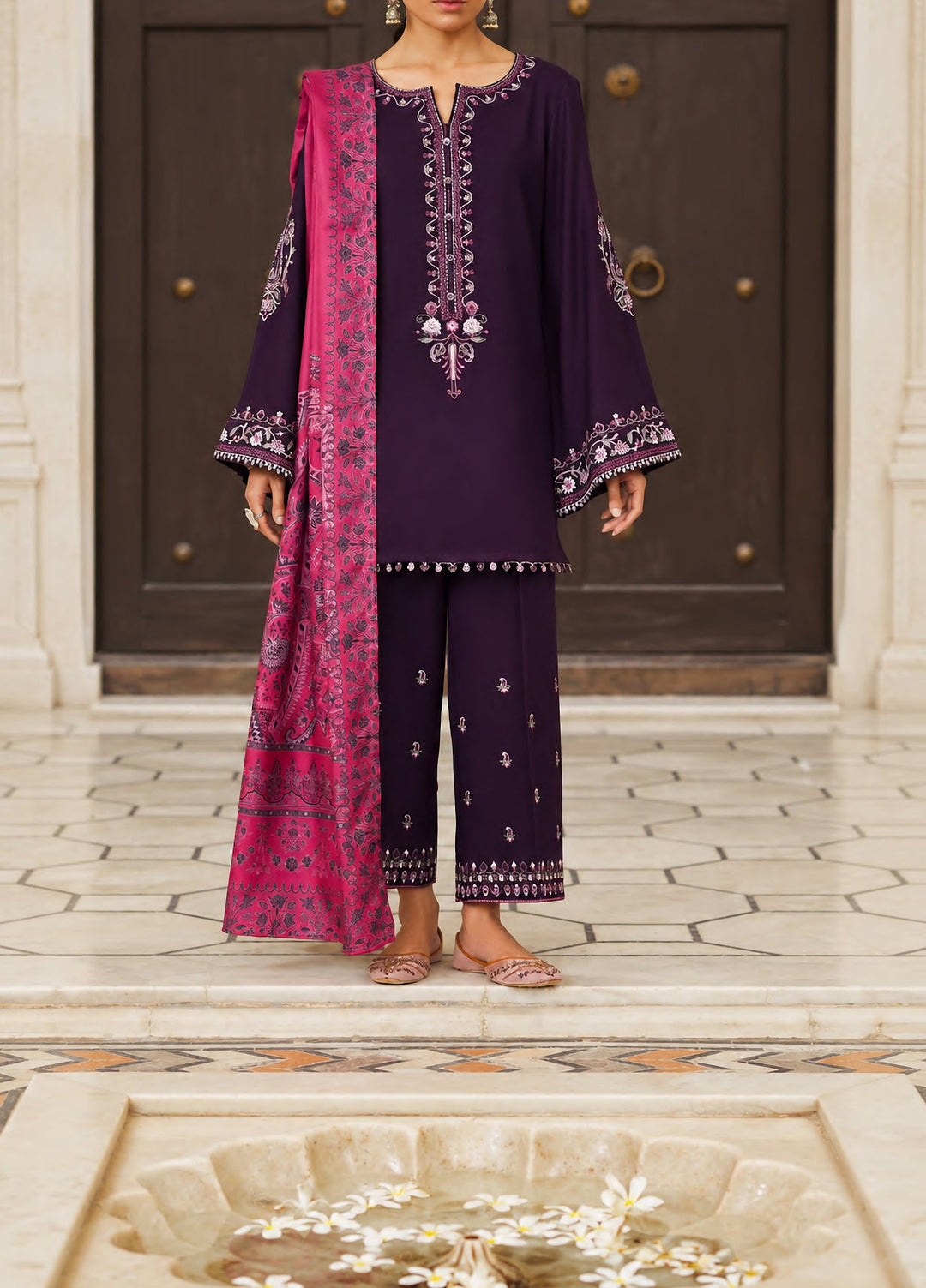 Moksha by Casualite RTW Embroidered Karandi Silk 3 Piece Suit CL26UMK Parisa - Casual Collection