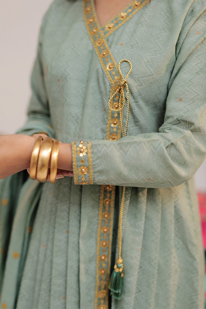 Senorita Women RTW Women Embroidered Green and Gold Casual plus 3 Piece Suit Cotton Yarn dyed Jacquard LBD-02560 - Summer Collection