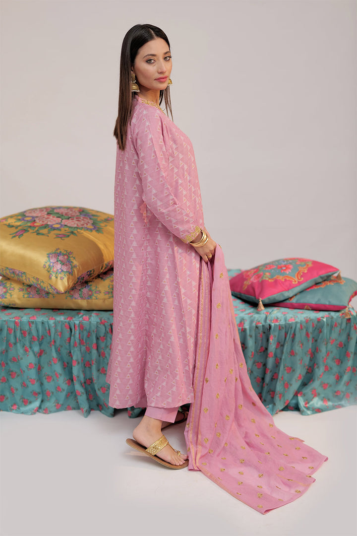 Senorita Women RTW Women Embroidered Pink and Multicolor Casual plus 3 Piece Suit Cotton Yarn dyed Jacquard LBD-02559 - Summer Collection