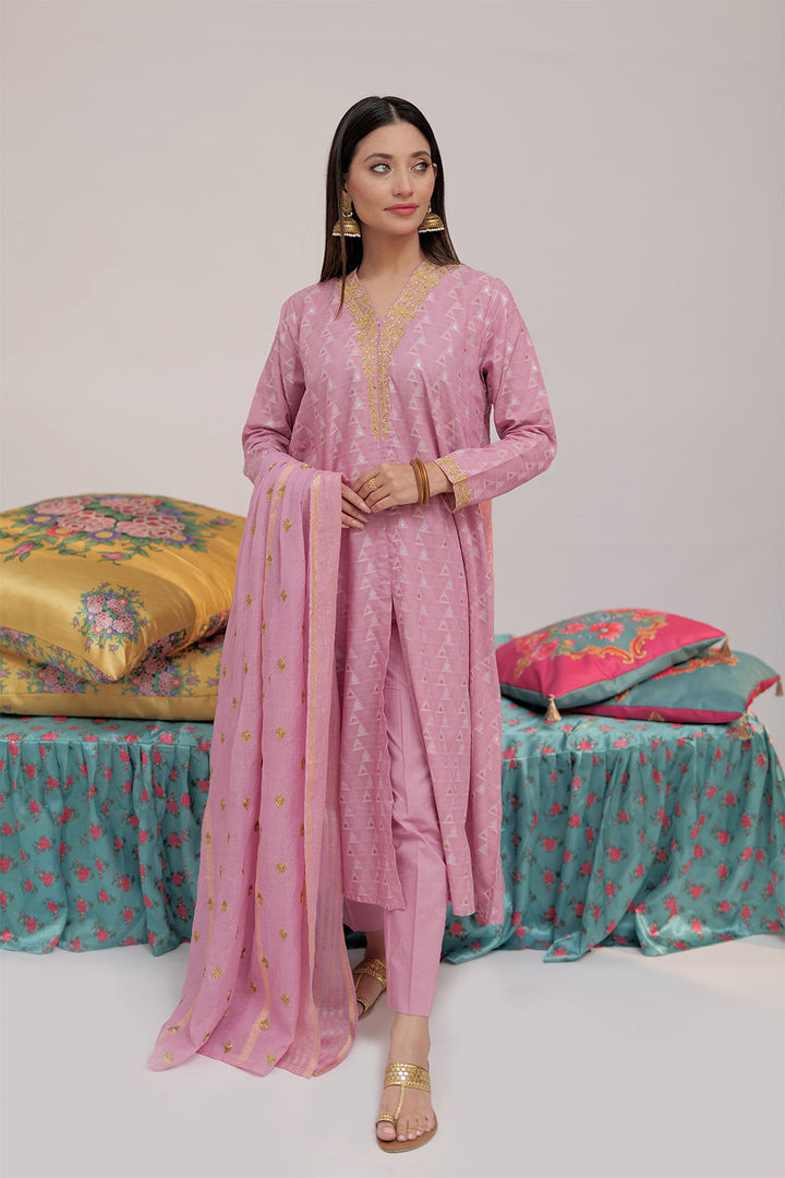 Senorita Women RTW Women Embroidered Pink and Multicolor Casual plus 3 Piece Suit Cotton Yarn dyed Jacquard LBD-02559 - Summer Collection