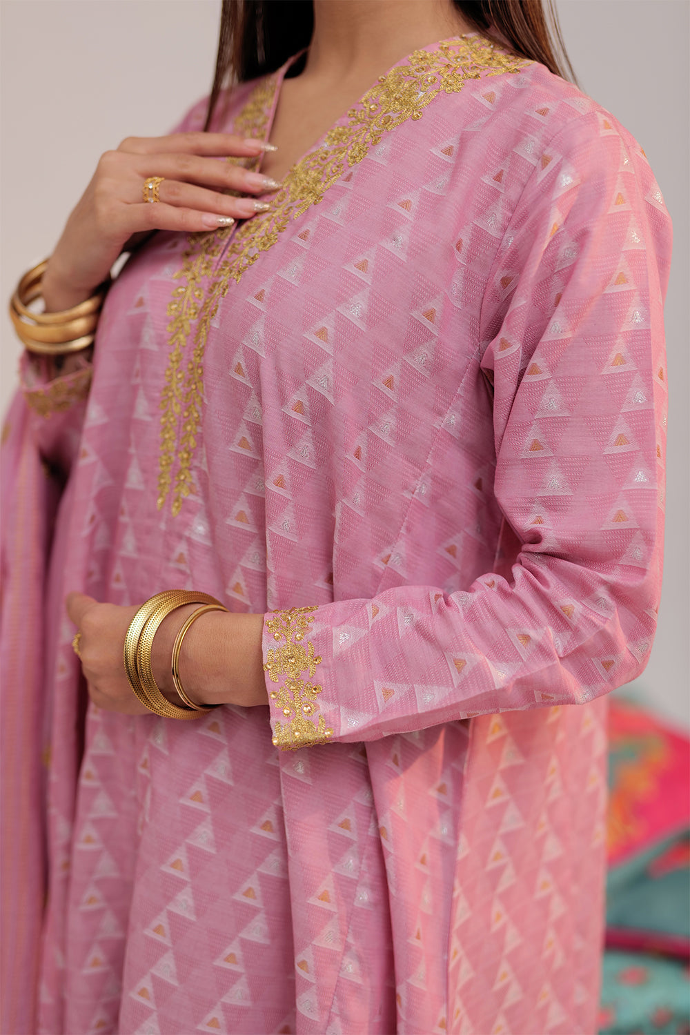 Senorita Women RTW Women Embroidered Pink and Multicolor Casual plus 3 Piece Suit Cotton Yarn dyed Jacquard LBD-02559 - Summer Collection