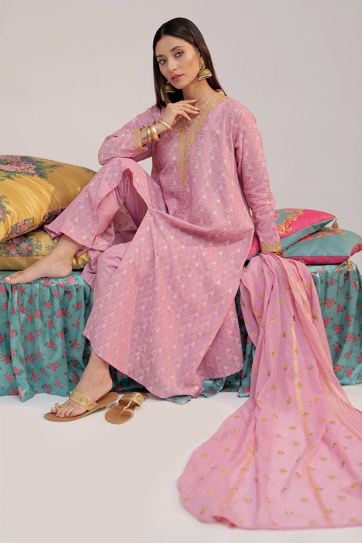 Senorita Women RTW Women Embroidered Pink and Multicolor Casual plus 3 Piece Suit Cotton Yarn dyed Jacquard LBD-02559 - Summer Collection