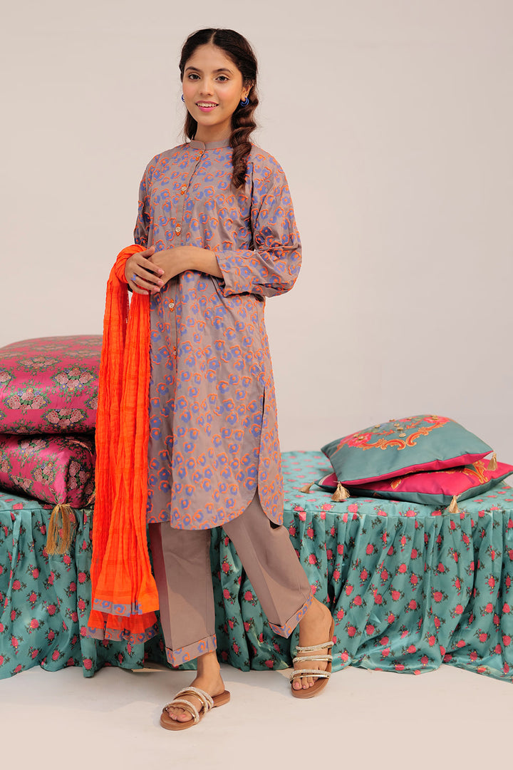 Senorita Girls Ready to Wear Girls Grey and Multicolor Casual 3 Piece Suit Cotton Cambric Printed GAD-02545 - Summer Collection