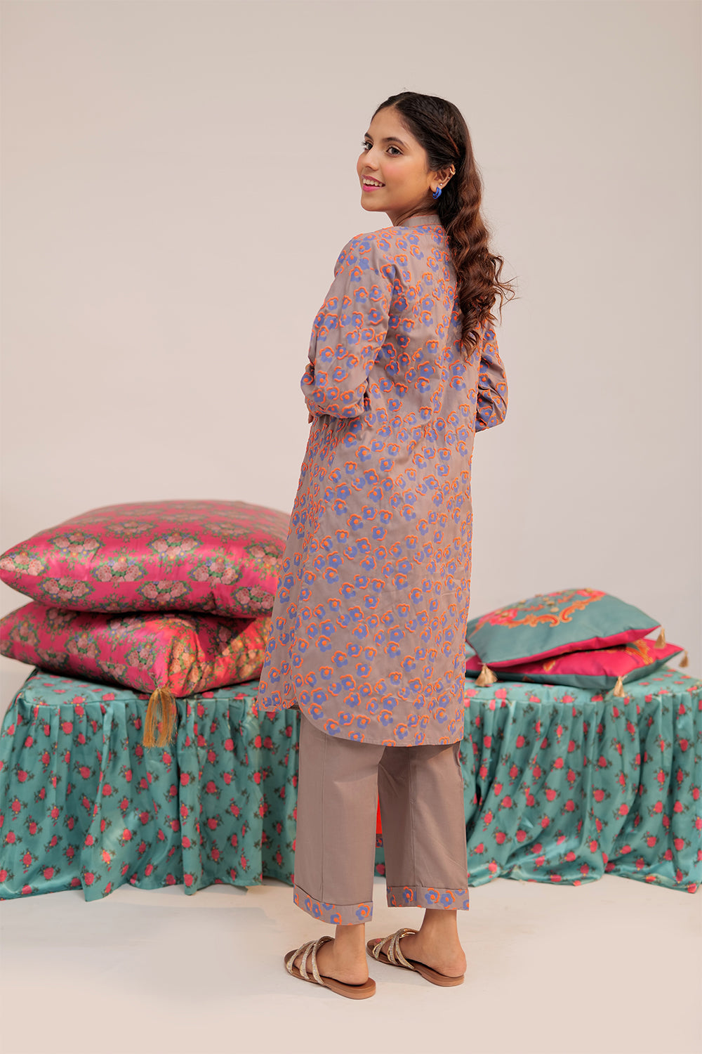 Senorita Girls Ready to Wear Girls Grey and Multicolor Casual 3 Piece Suit Cotton Cambric Printed GAD-02545 - Summer Collection