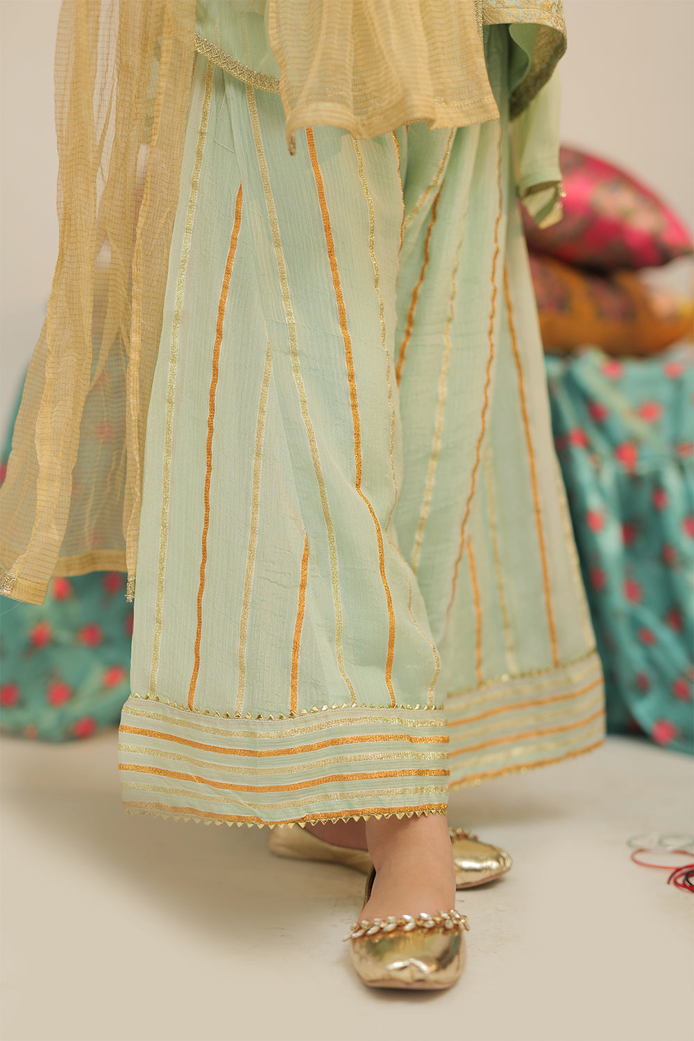 Senorita Kids RTW Light Green and Gold Formal 3 Piece Suit Pure Shafoon Banarsi KDD-02571 - Winter Collection