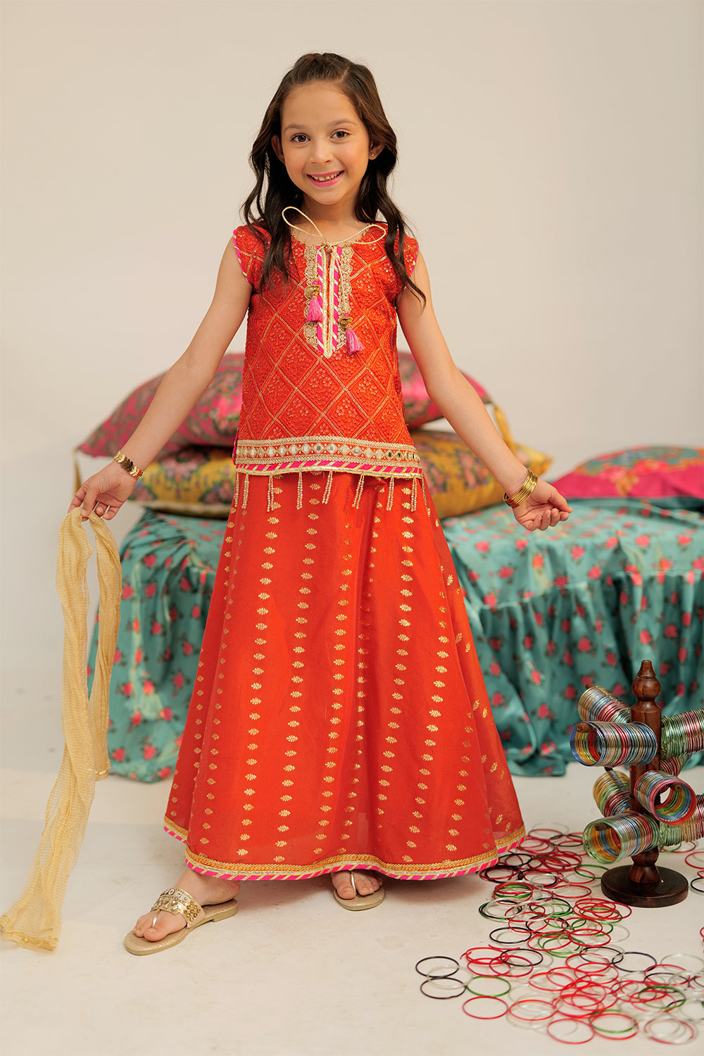 Senorita Kids RTW Rust and Gold Formal 3 Piece Suit Banarsi Jacquard KDD-02424 - Winter Collection