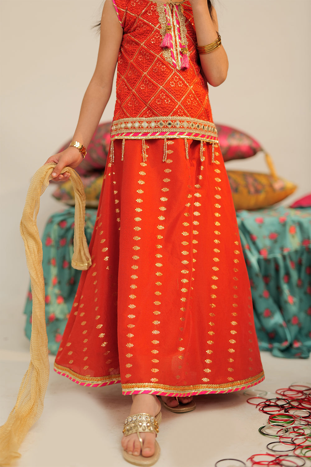 Senorita Kids RTW Rust and Gold Formal 3 Piece Suit Banarsi Jacquard KDD-02424 - Winter Collection