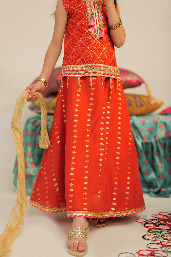 Senorita Kids RTW Rust and Gold Formal 3 Piece Suit Banarsi Jacquard KDD-02424 - Winter Collection