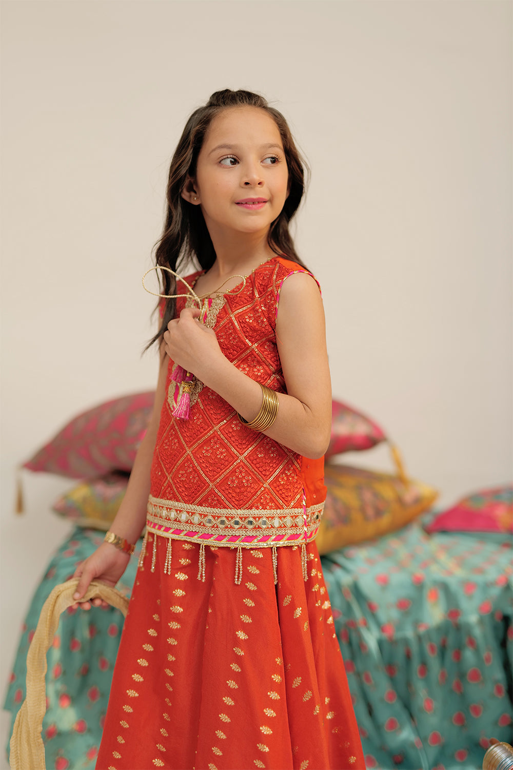 Senorita Kids RTW Rust and Gold Formal 3 Piece Suit Banarsi Jacquard KDD-02424 - Winter Collection