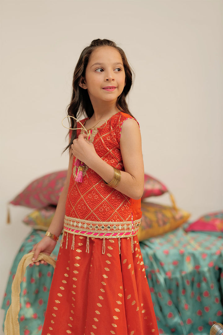 Senorita Kids RTW Rust and Gold Formal 3 Piece Suit Banarsi Jacquard KDD-02424 - Winter Collection