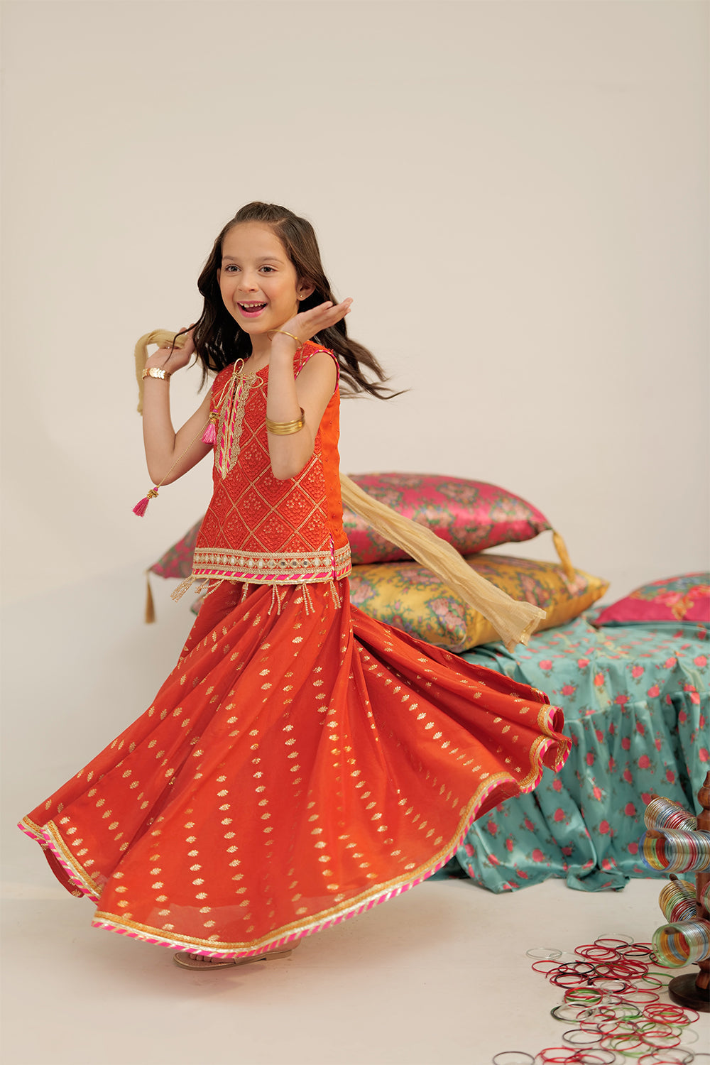 Senorita Kids RTW Rust and Gold Formal 3 Piece Suit Banarsi Jacquard KDD-02424 - Winter Collection
