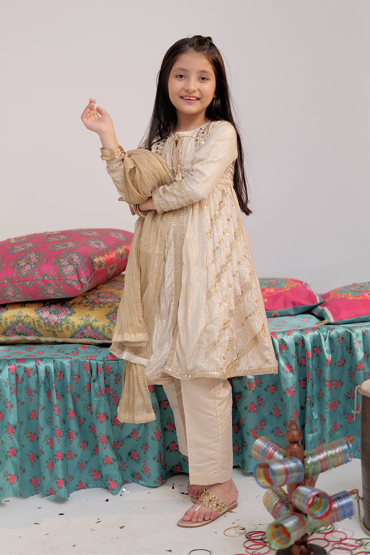 Senorita Kids RTW Fawn and Gold Formal 3 Piece Suit Crinkle Gorged Shimmer KDD-02541 - Winter Collection