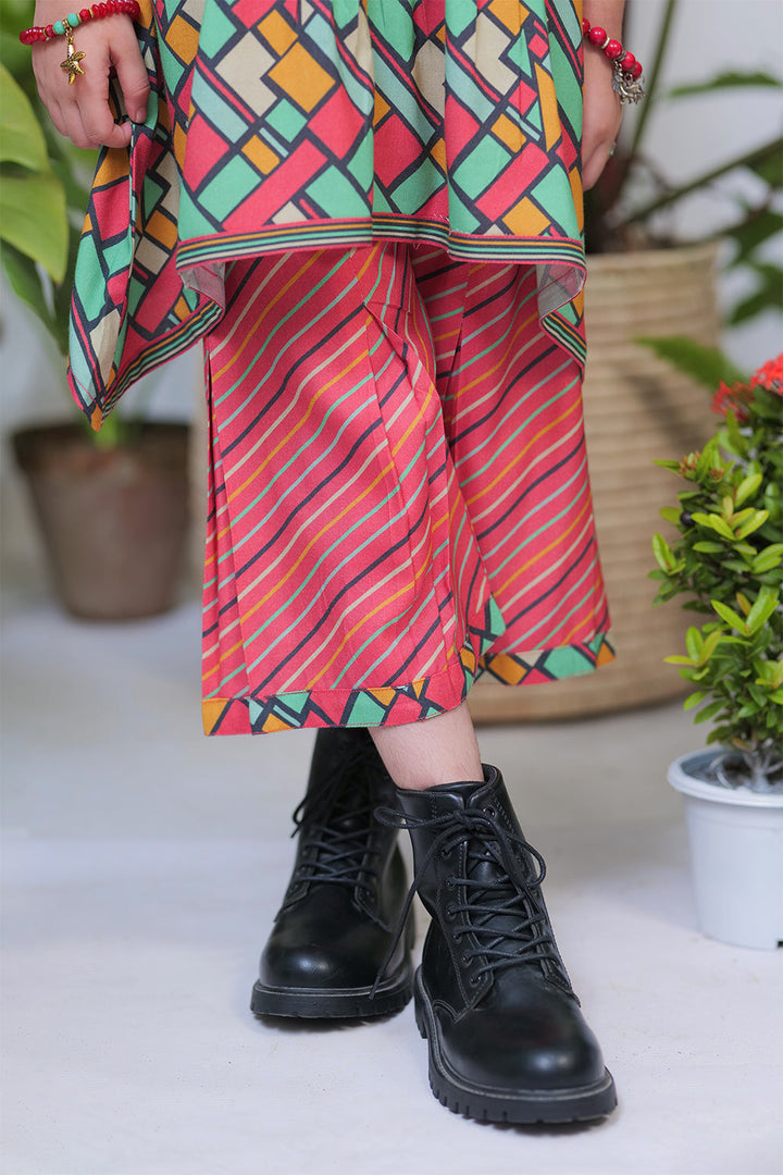 Senorita Kids RTW Red and Multicolor Casual 3 Piece Suit Viscose Acrylic Linen Printed KAD-02084 - Winter Collection