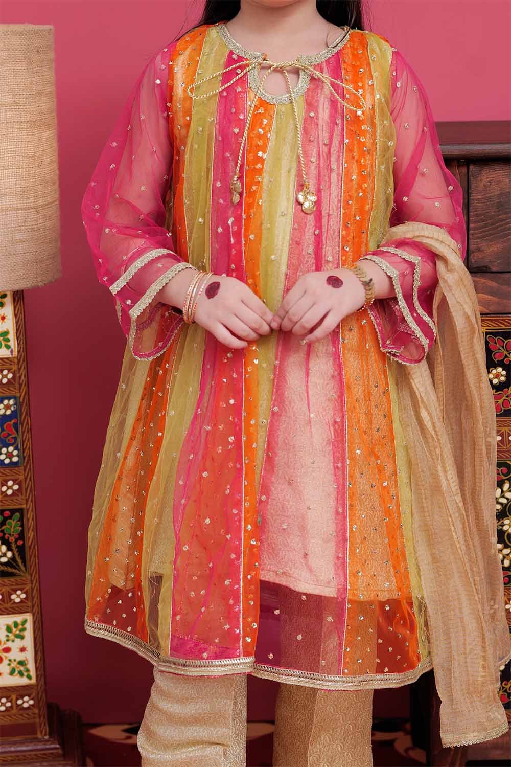 Senorita Kids RTW Multicolor and Gold Formal 3 Piece Suit Banarsi Net KDD-02095 - Winter Collection