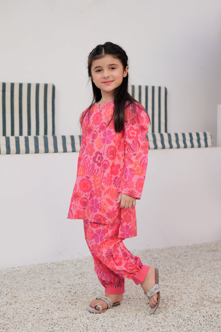 Senorita Kids RTW T.Pink and Multicolor Casual 2 Piece Suit Polyester Swiss Lawn KAC-02987 - Summer Collection