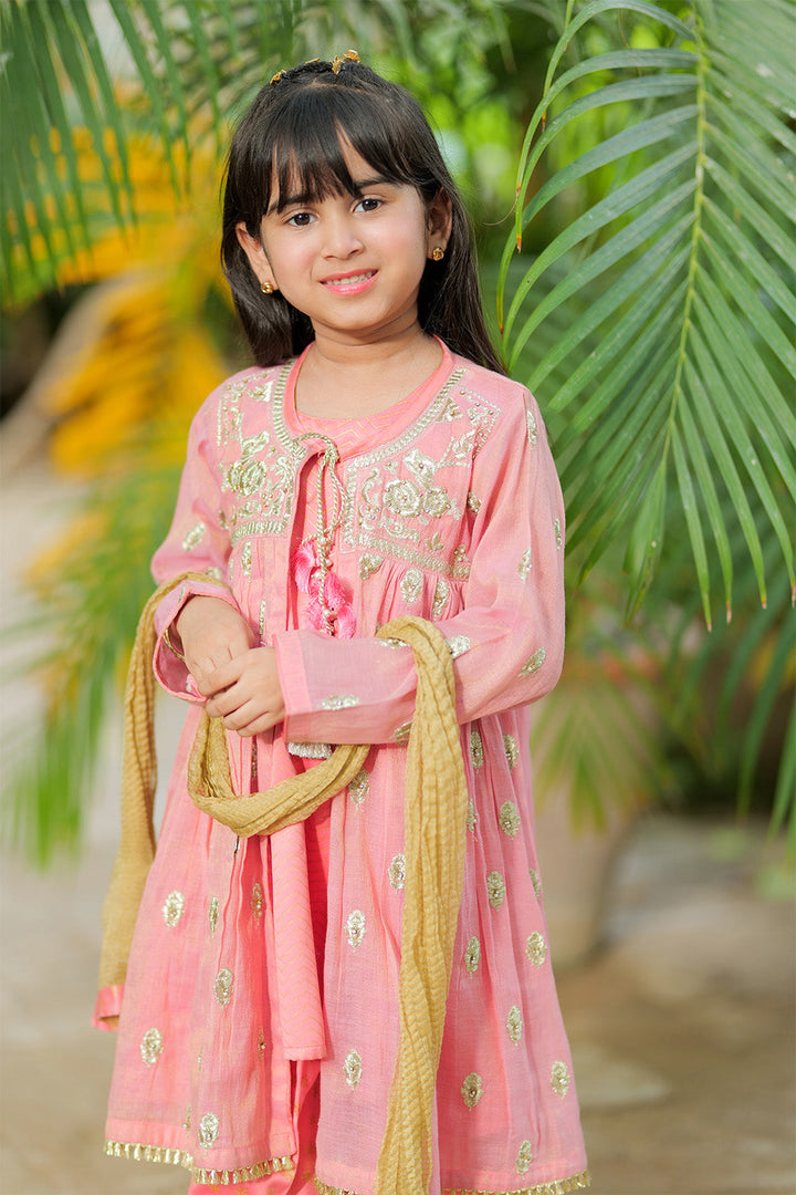 Senorita Kids RTW Kids formal clothes Tea Pink and Gold Formal 3 Piece Suit Banarsi Masuri KDD-03159 - Summer Collection
