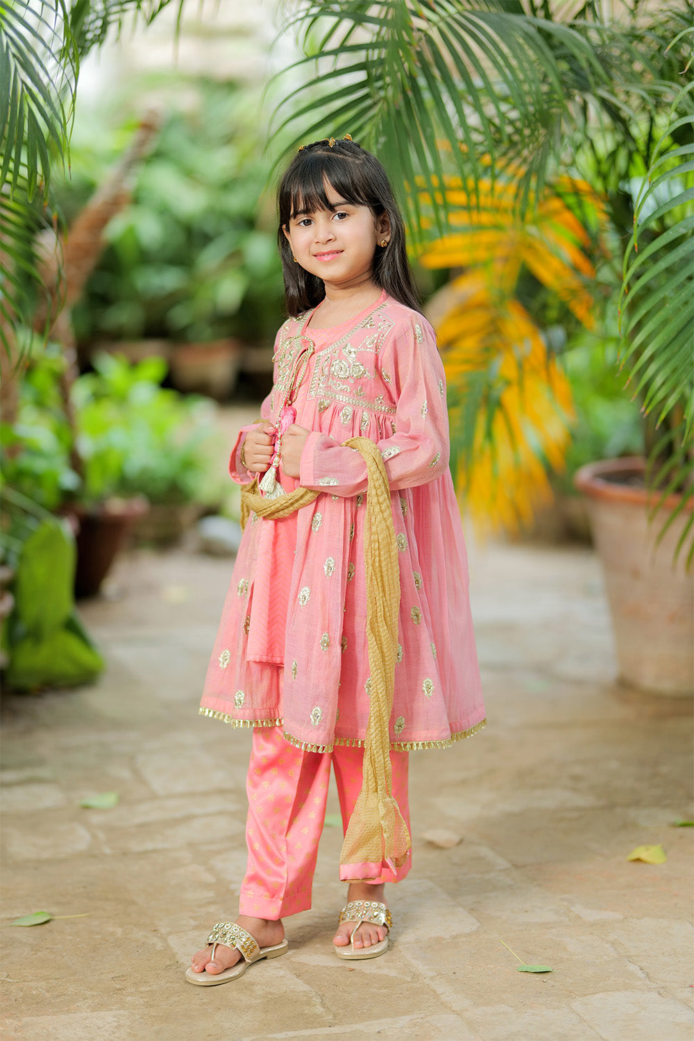 Senorita Kids RTW Kids formal clothes Tea Pink and Gold Formal 3 Piece Suit Banarsi Masuri KDD-03159 - Summer Collection