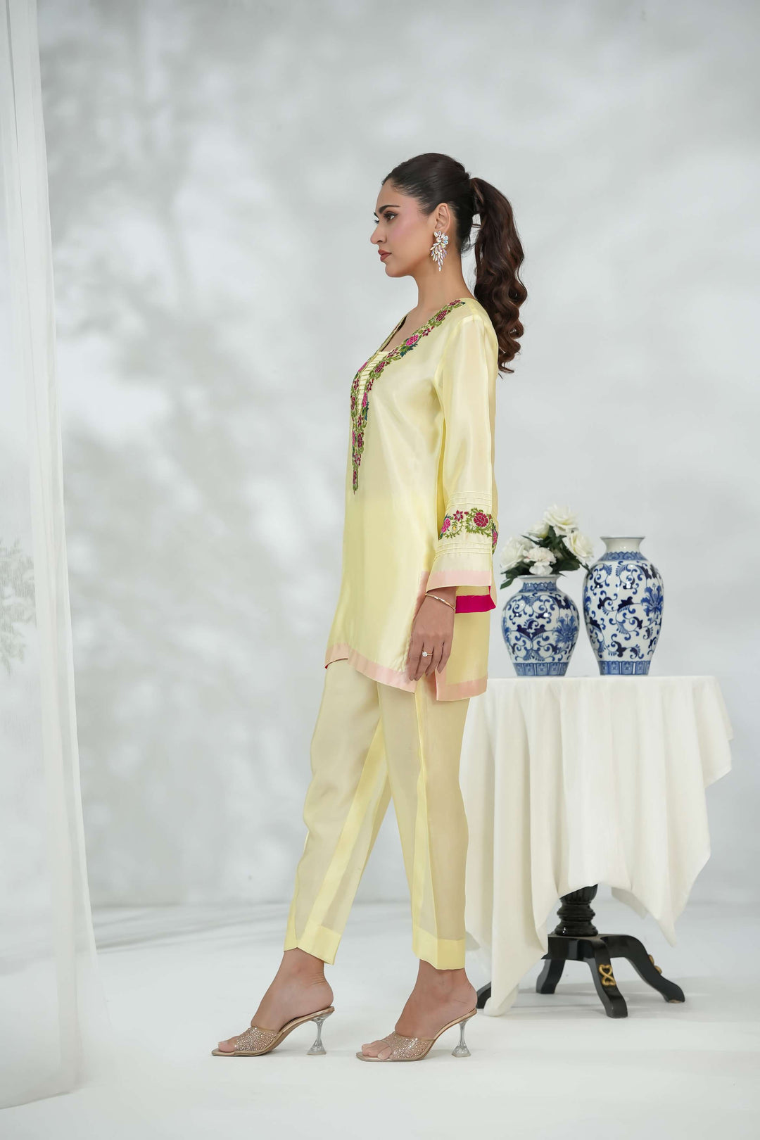 Silcot Pret Embroidered Silk Ensemble Lemon blossom - Winter Collection