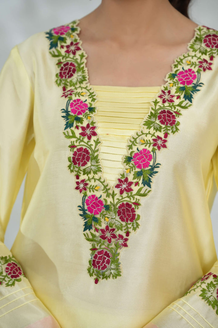 Silcot Pret Embroidered Silk Ensemble Lemon blossom - Winter Collection