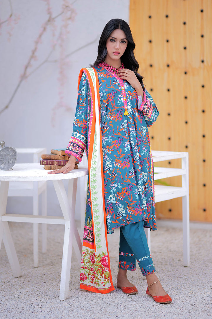 Senorita Women RTW Women Tarquise Green and Multicolor Casual 3 Piece Suit Marina Printed Fabric LAD-02472 - Winter Collection