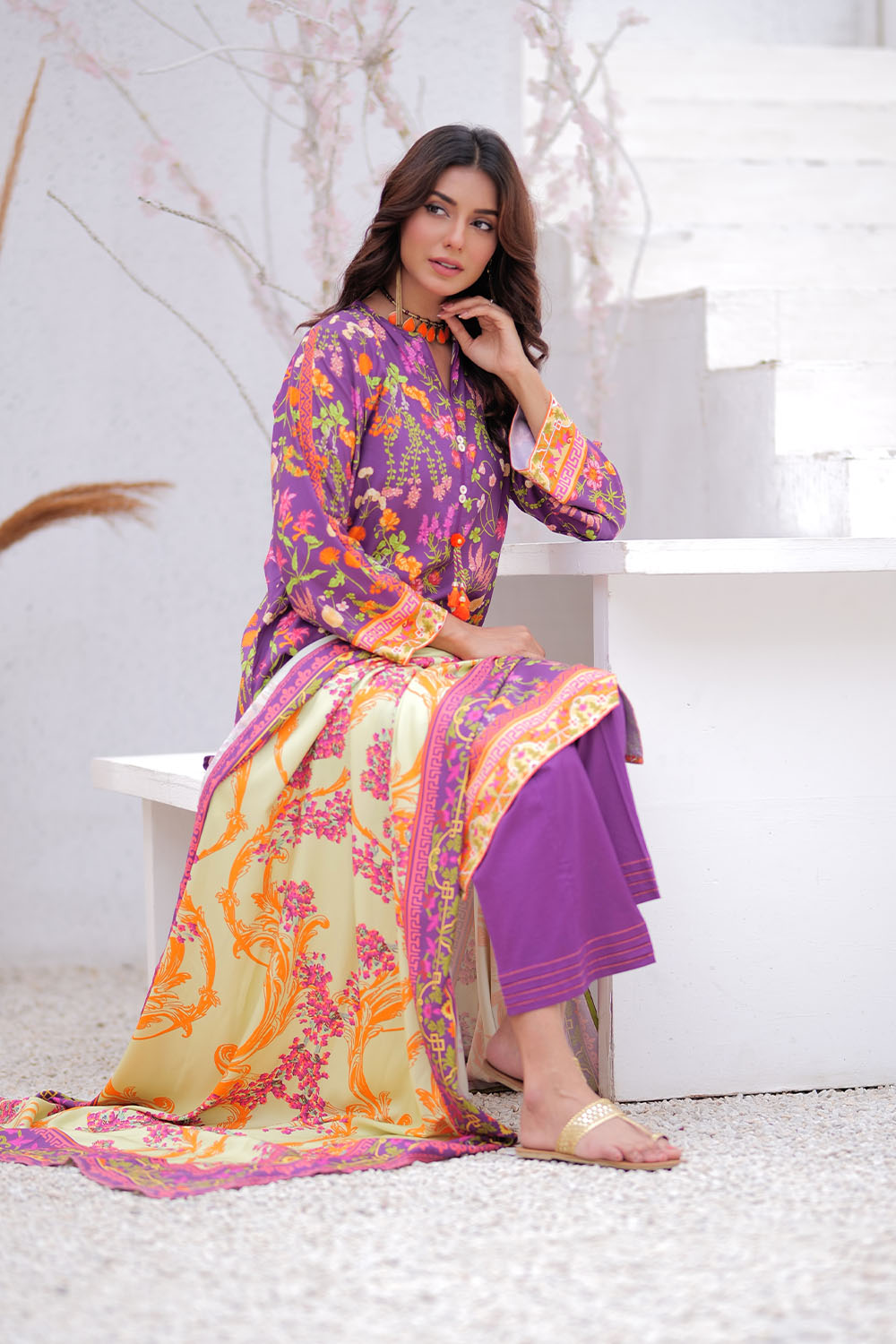 Senorita Women RTW Women Purple and Multicolor Casual 3 Piece Suit Marina Printed Fabric LAD-02474 - Winter Collection