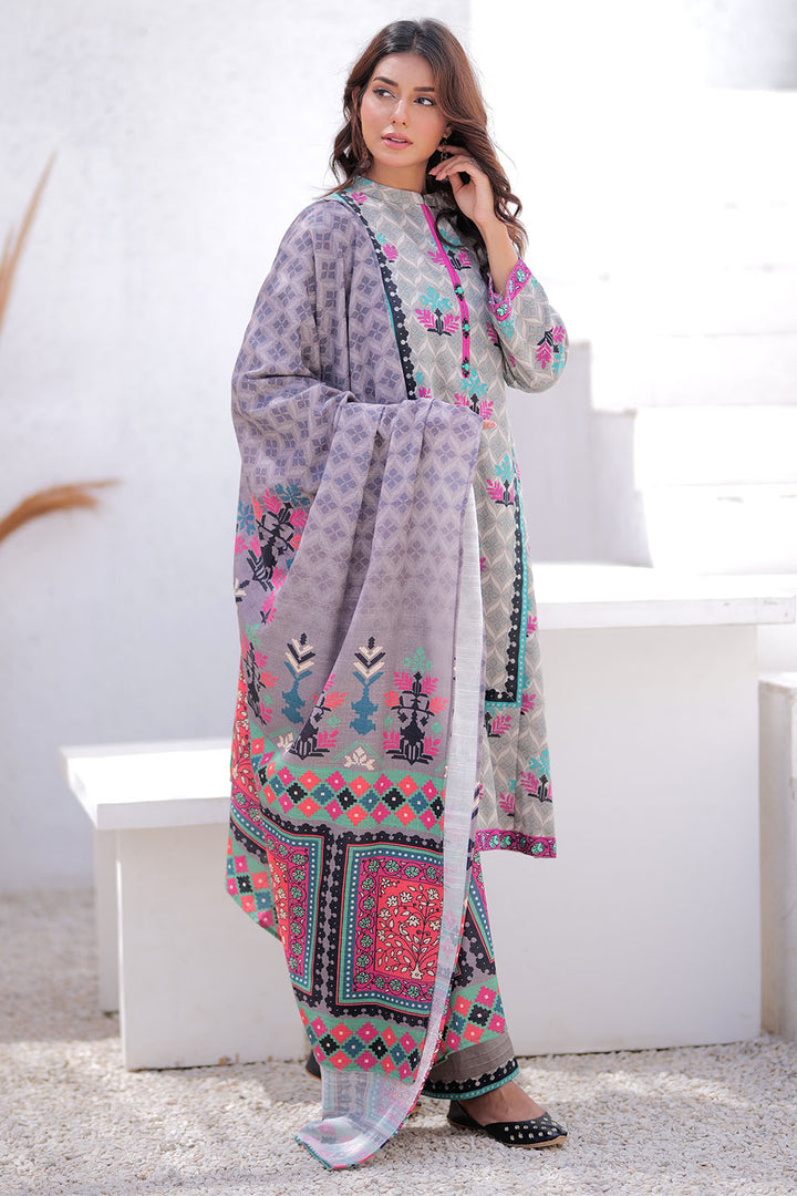 Senorita Women RTW Women Grey and Multicolor Casual 3 Piece Suit Khaddar Printed LAD-02468 - Winter Collection